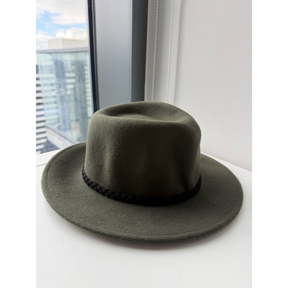 Forever 21 Womens Olive Green Wool Fedora Hat Braided Band S M 55cm NWT